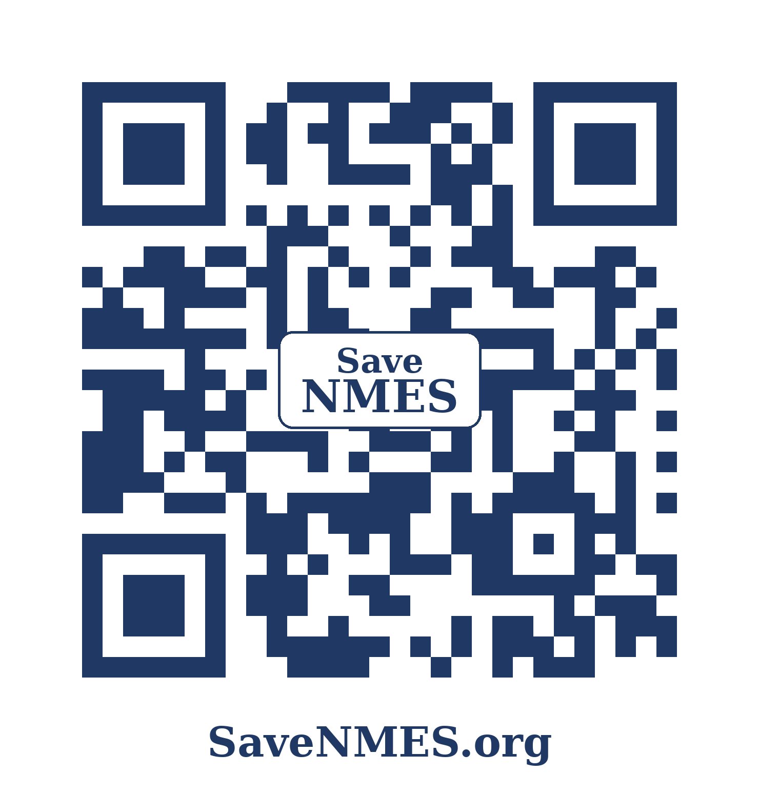 QR code that opens SaveNMES.org, with SaveNMES.org printed beneath it